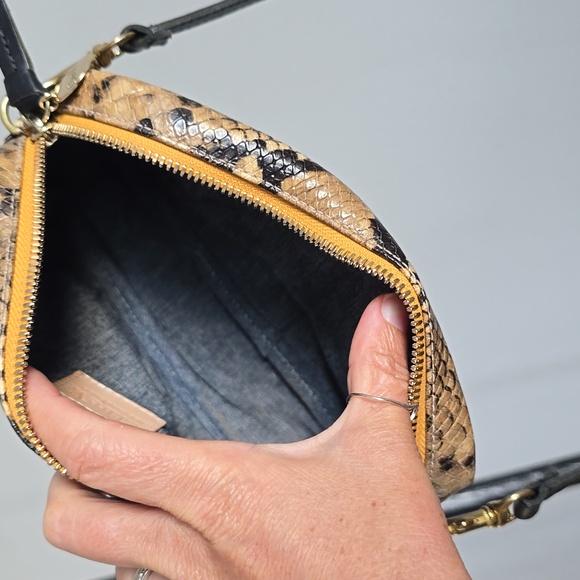 Clare V Women's. Midi Sac Bag Tan Spring Snake Evergreen/Navy/Red Stripe - Picture 9 of 11